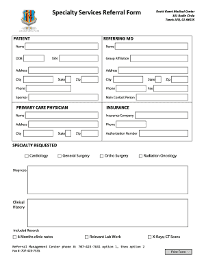 Specialty Services Referral Form