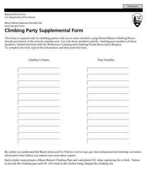 Mount Rainier Climbing Party Supplemental Form