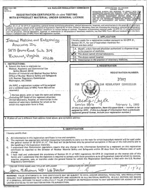 NRC Form 483 Registration Certificate