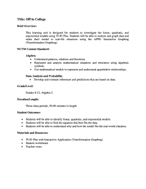 Off to College: Linear Models Worksheet