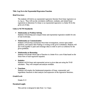 Exponential Regression Worksheet