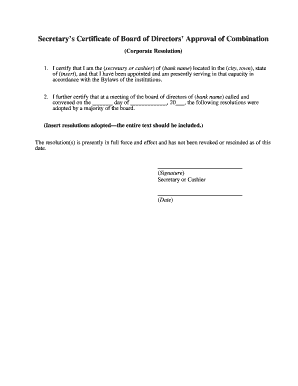 Secretary’s Certificate of Board Approval