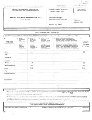 USDA Annual Research Facility Report