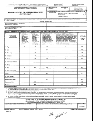 USDA Animal Research Facility Annual Report