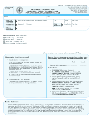 US Jail Inmate Death Report Form
