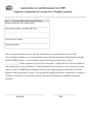 Temporary Continuation of Coverage Premium Assistance Form