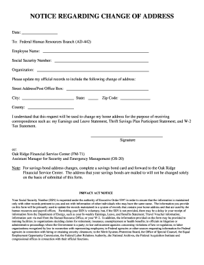 US Federal Change of Address Notice