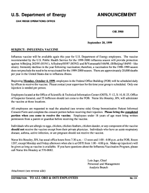US Department of Energy Influenza Vaccine Consent Form