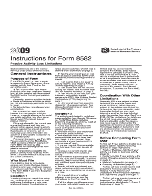 IRS Form 8582 Instructions 2009