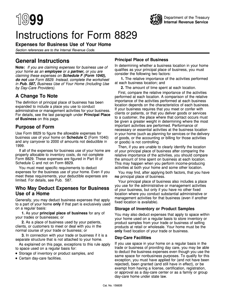 1999 Instructions for 8829 Expenses for Business Use of Your Home Preview on Page 1