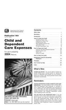 IRS Publication 503 Child and Dependent Care Expenses