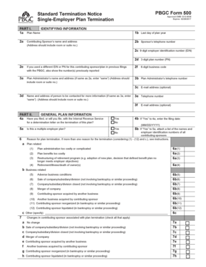 Standard Termination Notice PBGC Form 500
