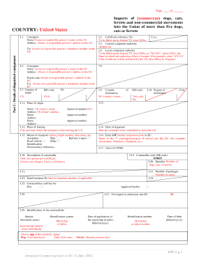 US Commercial Pet Import to EU Certificate