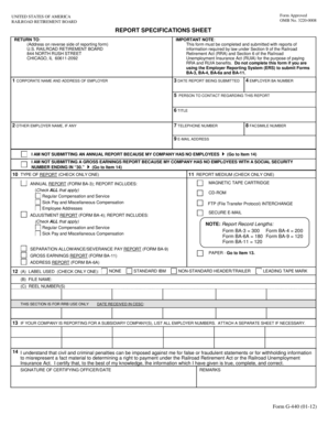 Railroad Retirement Board Report Specifications Sheet