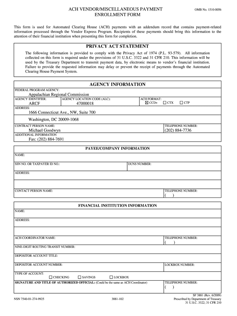 SBA Form SF-3881 Download Fillable PDF or Fill Online ACH 