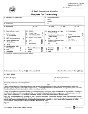 SBA Form 641 Request for Counseling