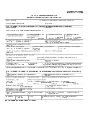 US Small Business Administration Surety Bond Guarantee Underwriting Review
