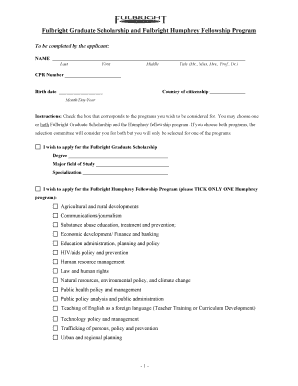 Fulbright Graduate Scholarship and Humphrey Fellowship Application