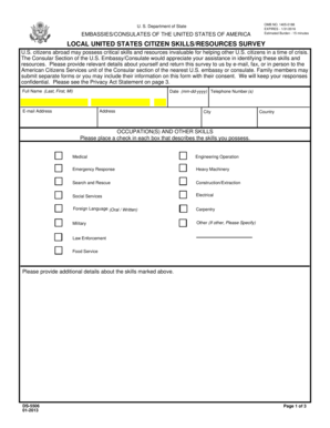US Citizen Skills Survey Form DS-5506