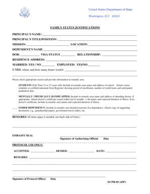 Family Status Justification Form