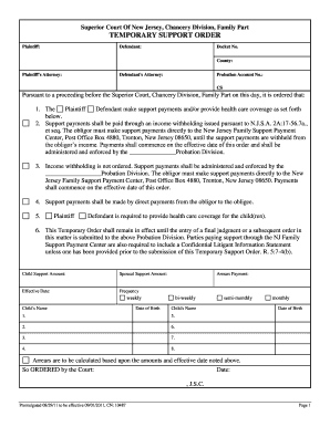 New Jersey Temporary Support Order