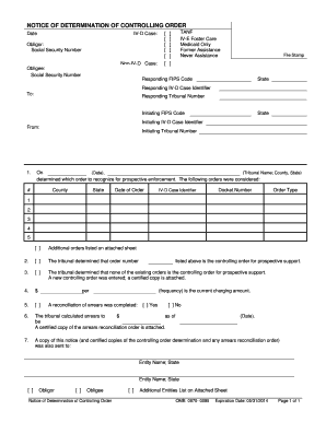 Notice of Determination of Controlling Order