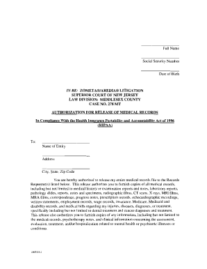 Authorization for Release of Medical Records