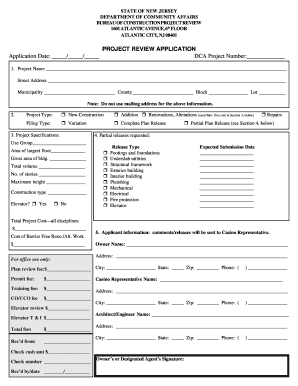 New Jersey Construction Project Review Application