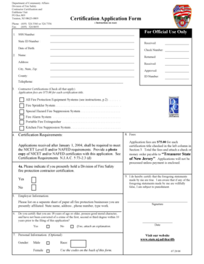 New Jersey Fire Protection Contractor Certification Application