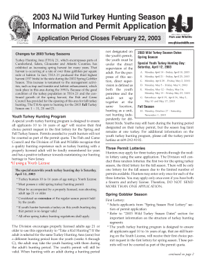 2003 New Jersey Wild Turkey Hunting Permit Application