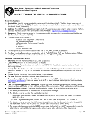New Jersey Remedial Action Report Form