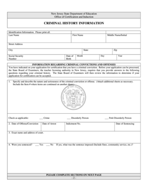 New Jersey Criminal History Form