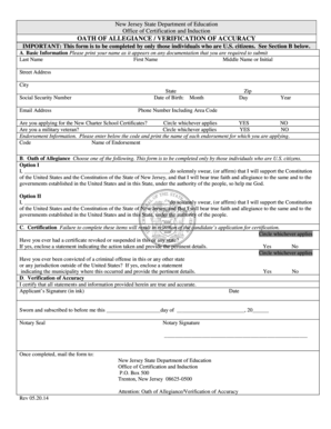 New Jersey Oath of Allegiance Form