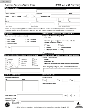 Diabetes Services Order Form