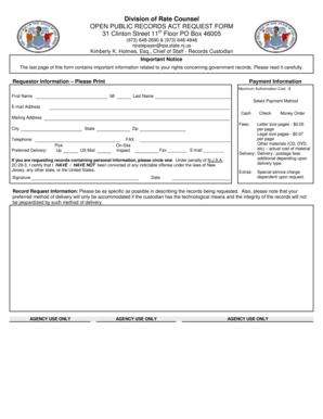 New Jersey Open Public Records Act Request Form