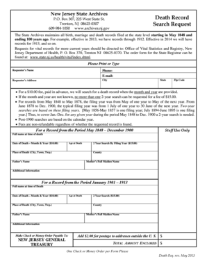 New Jersey Death Record Search Request