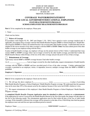 New Jersey Health Benefits Waiver/Reinstatement Form