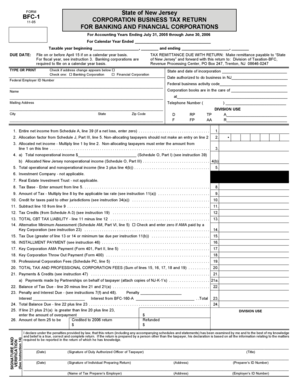 New Jersey BFC-1 Corporation Business Tax Return