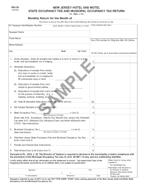 New Jersey Hotel and Motel State Occupancy Fee and Municipal Occupancy Tax Return
