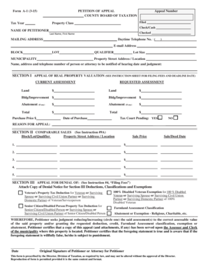 New Jersey Property Tax Appeal Form A-1