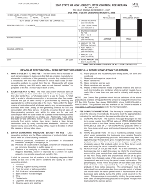 New Jersey Litter Control Fee Return