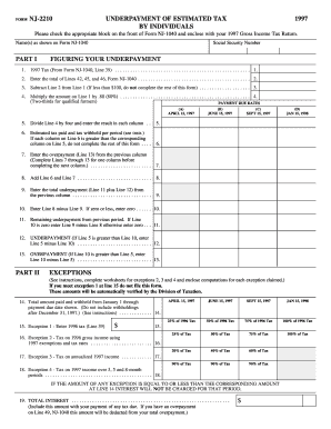 NJ-2210 Underpayment of Estimated Tax