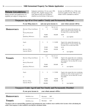 1998 Homestead Property Tax Rebate Application