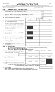 NJ-2210 Underpayment of Estimated Tax Form