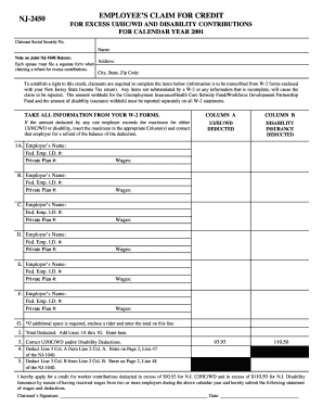 NJ-2450 Employee’s Claim for Credit