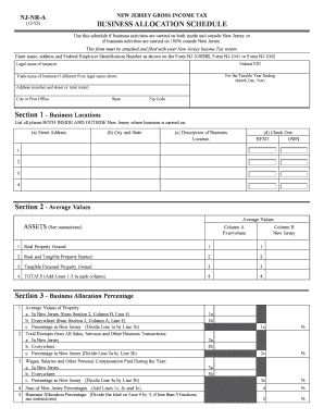 New Jersey Gross Income Tax Business Allocation Schedule
