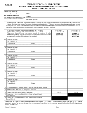 NJ-2450 Employee’s Claim for Credit