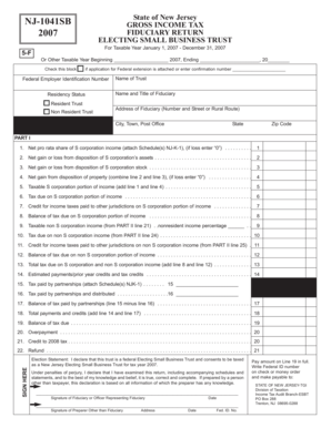 New Jersey NJ-1041SB Fiduciary Tax Return
