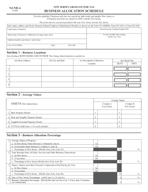 New Jersey Business Allocation Schedule