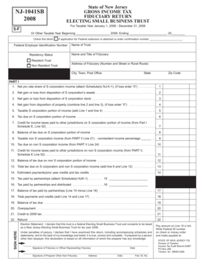 New Jersey NJ-1041SB Gross Income Tax Form
